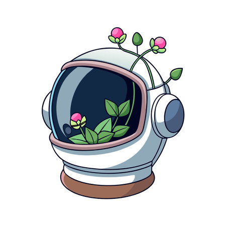 Astronaut Helmet with Flowers: Space Exploration and Floral Beauty Illustrationのイラスト素材