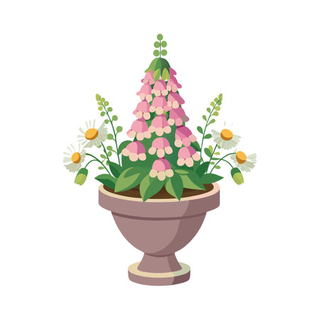 Floral Arrangement in a Pot: Foxglove and Daisies in Artistic Illustrationのイラスト素材