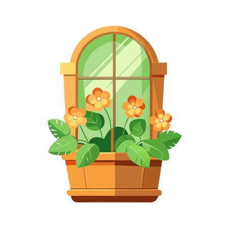 Window Box with Flowers Illustration, Orange Blossoms, Cute Floral Designのイラスト素材