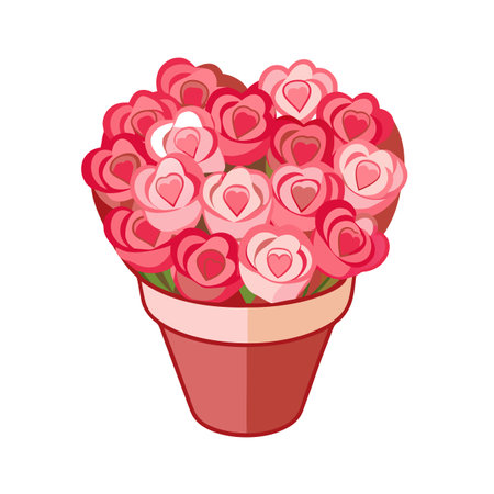 Heart Rose Bouquet in Pot, Valentine's Day, Love Celebration, Giftのイラスト素材