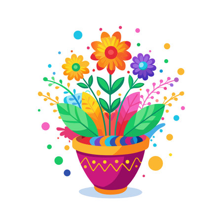 Colorful Flowers in a Pot Vector Illustration, Springtime, Gardening Conceptのイラスト素材