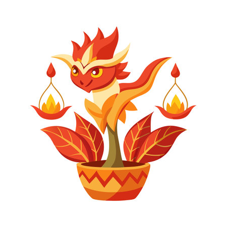 Fiery Plant Creature in Pot: Cartoon Character with Flame Accents Illustrationのイラスト素材