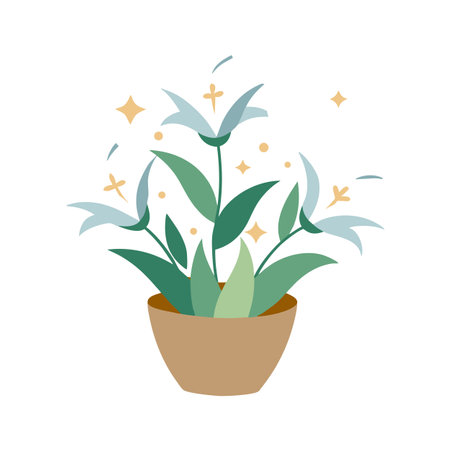 Elegant Bluebell Flower Potted Plant with Sparkles - Nature Illustrationのイラスト素材
