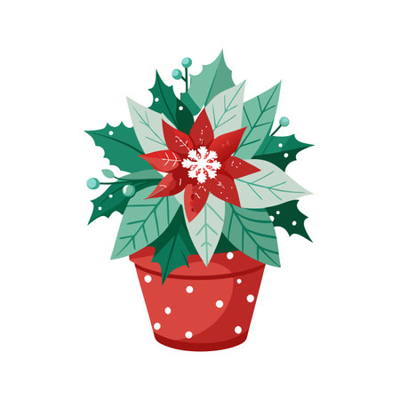 Poinsettia in a Polka Dot Pot: A Festive Christmas Holiday Illustrationのイラスト素材