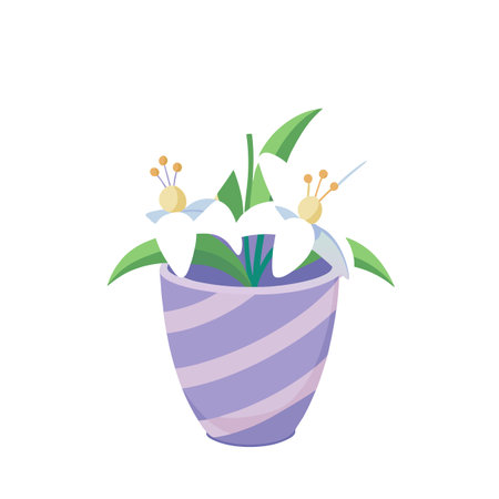 Stylized Flowers in Striped Vase Illustration, Minimalist Floral Designのイラスト素材