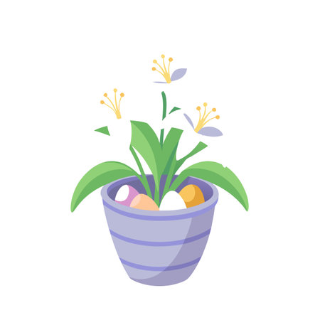 Easter Eggs and Flowers in Pot Vector Illustration for Spring Holidayのイラスト素材