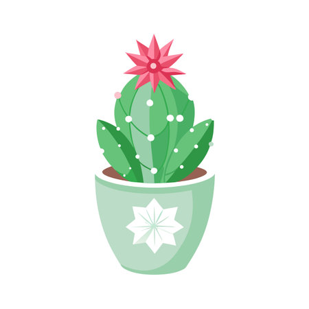 Blooming Cactus in a Pot: Vector Illustration of a Desert Plantのイラスト素材