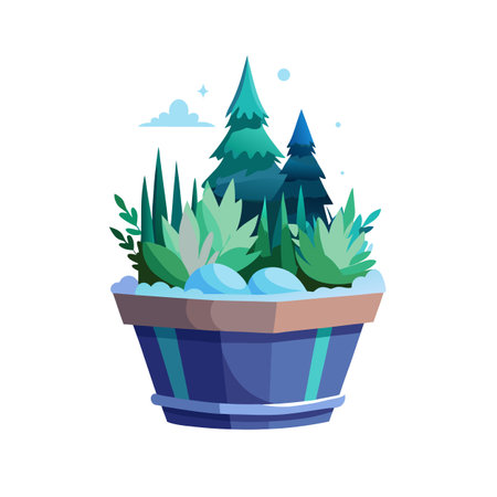 Illustration of forest in a pot, trees, plants, nature illustrationのイラスト素材