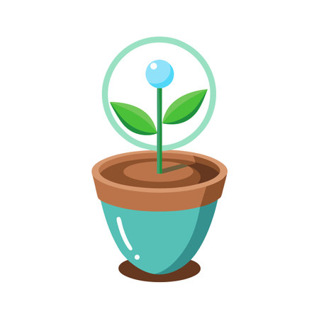 Cute Cartoon Potted Plant Icon Illustration with a Circle for Emphasisのイラスト素材