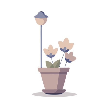 Minimalist Flower Pot Illustration with Lamp, Light Pastel Colorsのイラスト素材