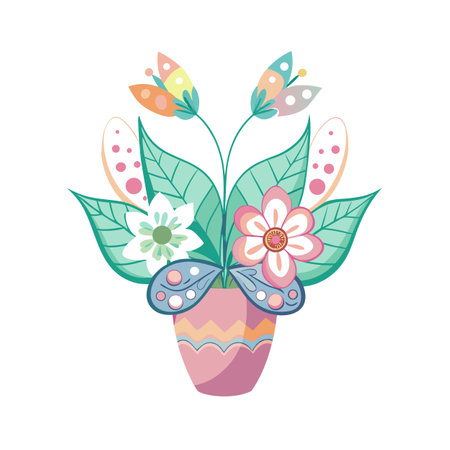 Whimsical Flower Pot Illustration: Springtime Blooms in a Cartoon Styleのイラスト素材