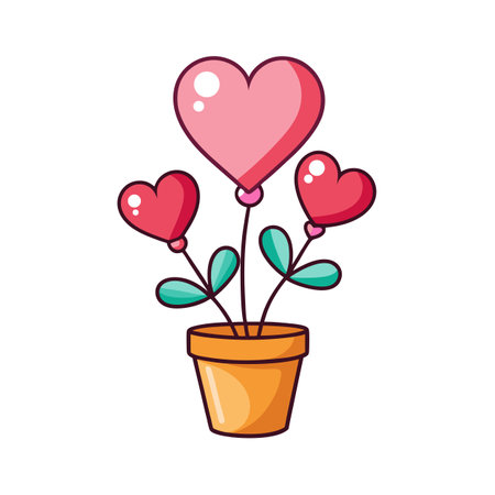 Heart Balloons in Pot: Cute Cartoon Illustration of Love and Valentine's Dayのイラスト素材
