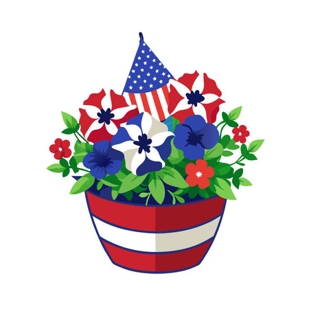 Patriotic Flower Pot with American Flag, Red, White and Blueのイラスト素材
