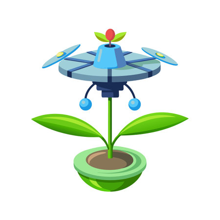 Cybernetic Plant: Futuristic Flower Pot Design for Technology and Nature Themesのイラスト素材