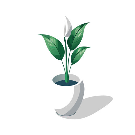 Stylish Spathiphyllum Plant in a Modern Pot: Home Decor Illustrationのイラスト素材