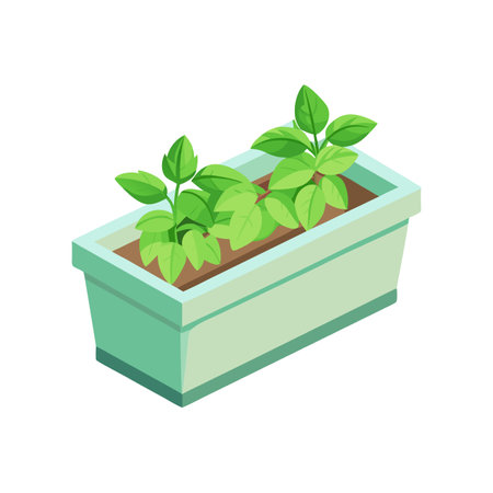 Isometric Planter Box with Green Plants - Gardening and Home Decorのイラスト素材