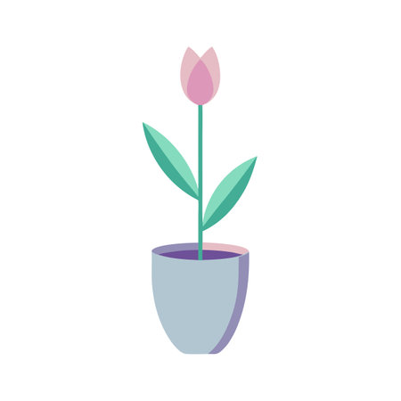 Simple Pink Tulip in Pot Illustration with Modern Pastel Colorsのイラスト素材