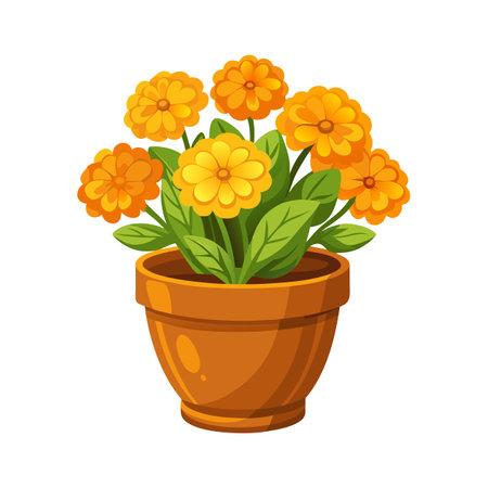 Potted Orange Flowers Illustration: Vector Graphic of Zinnia Flowers in Potのイラスト素材