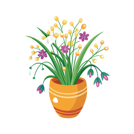 Stylized Flower Bouquet in a Pot Illustration for Spring and Celebrationのイラスト素材