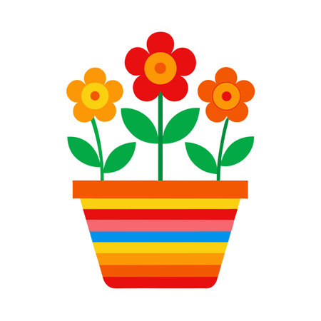 Stylized Flower Pot with Flowers: Retro Illustration, Vibrant, Simpleのイラスト素材
