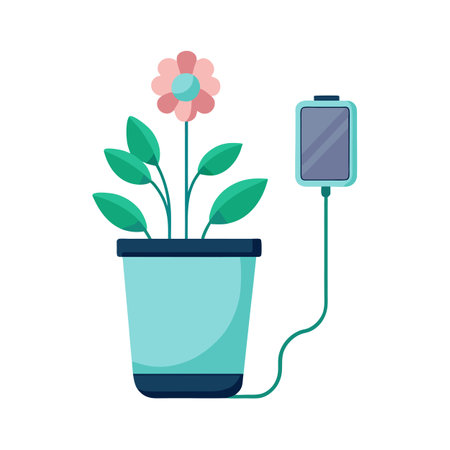Smart Plant Care: Flower in Pot with Connected Device for Monitoringのイラスト素材