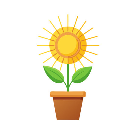 Sunflower in Pot Vector Illustration: Cheerful, Bright, Springtime, Nature Iconのイラスト素材