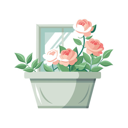 Elegant Roses in a Window Box: Vector Illustration for Floral Designのイラスト素材