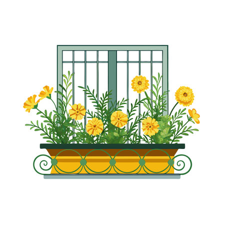 Window Box with Yellow Flowers: Spring, Gardening, and Home Decor Artのイラスト素材
