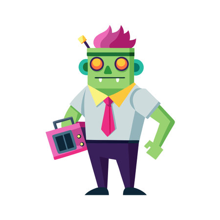 Cartoon Zombie Character with Boombox for Halloween Designs and Illustrationsのイラスト素材