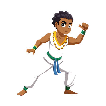 Cartoon Man in Capoeira Pose: Brazilian Martial Arts Character Illustrationのイラスト素材