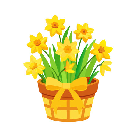 Daffodil Flowers in Pot: Springtime Illustration for Floral Designs and Projectsのイラスト素材