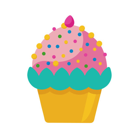 Colorful Cupcake with Sprinkles and Pink Frosting, Teal Cup Wrapper