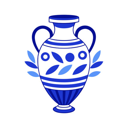 Stylized Ancient Greek Vase Amphora with Floral Design in Blue and Whiteのイラスト素材