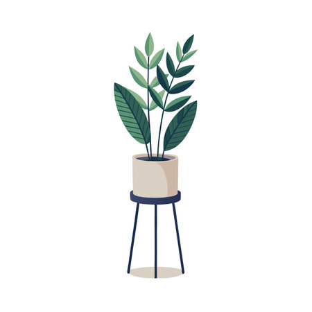 Elegant indoor plant in pot on stand: modern botanical illustrationのイラスト素材