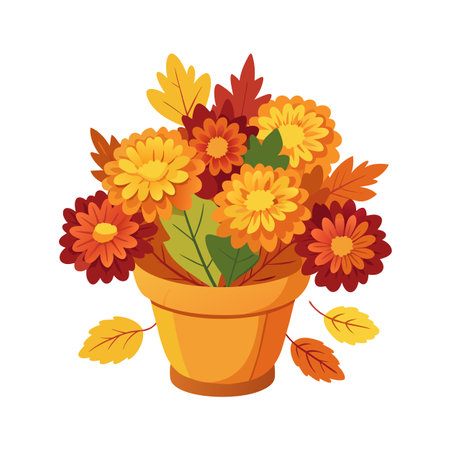 Autumn Flowers in Pot Illustration: Fall Floral Arrangement for Thanksgiving and Seasonal Decorのイラスト素材