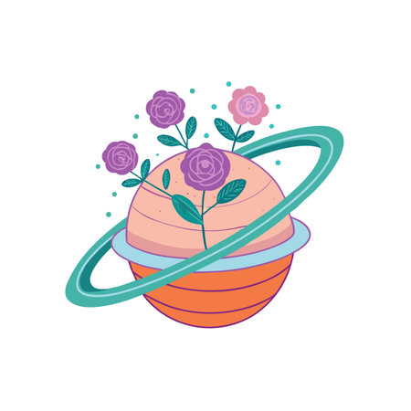 Floral Planet Illustration with Roses, Unique Concept Design, Pastel Color Paletteのイラスト素材