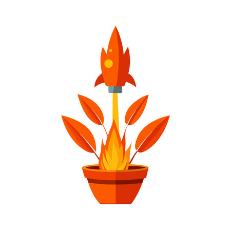 Rocket Launching from Flower Pot - Innovation, Growth, and Startups Illustrationのイラスト素材
