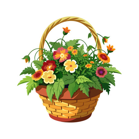 Basket of colorful spring flowers illustration with beautiful vibrant colorsのイラスト素材