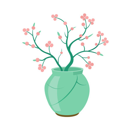Elegant Floral Arrangement in Teal Vase - Decorative Illustrationのイラスト素材