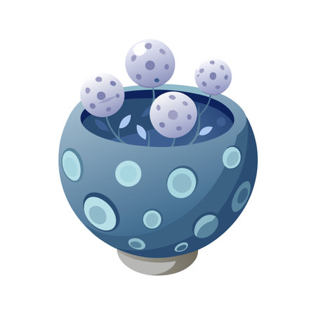 Stylized Blue and White Pot with Spotted Purple Globe Plantsのイラスト素材