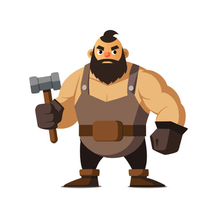 Cartoon Blacksmith Illustration Holding Hammer - Strong Character Ready to Forgeのイラスト素材