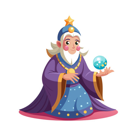 Cartoon Wizard Holding Crystal Ball: Magic, Fantasy, Enchantment, and Mysticismのイラスト素材