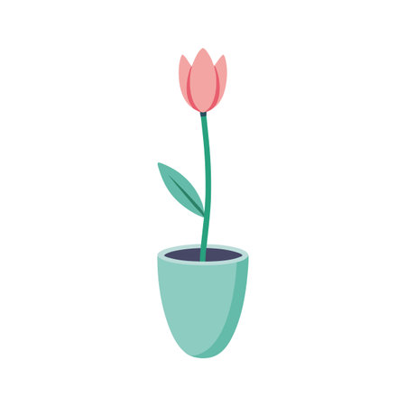 Minimalist Potted Tulip Illustration: Pink Flower in a Teal Potのイラスト素材