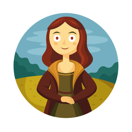 Cartoon Mona Lisa Parody Painting Vector Art Design Illustrationのイラスト素材