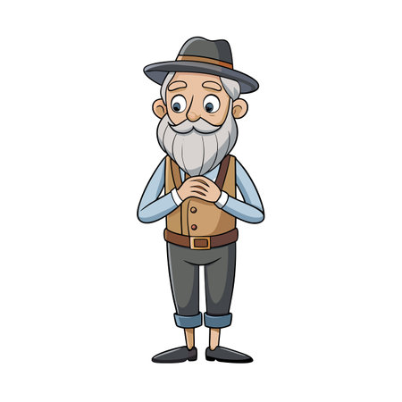 Cartoon Grandpa with Hat, Vest, and Beard Illustration for Character Designのイラスト素材