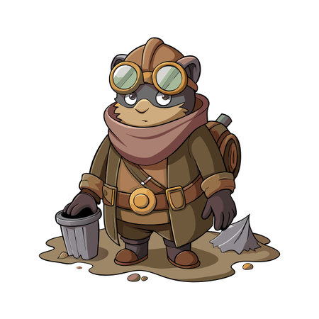 Cartoon Otter Prospector: A Curious Creature Ready for Adventureのイラスト素材