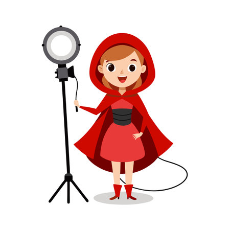 Illustration of a Little Girl in Red Riding Hood Costume with Ring Lightのイラスト素材