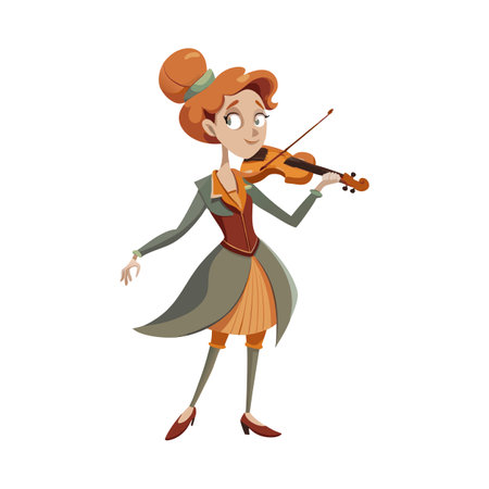 Cartoon Woman Playing Violin: Elegant Musician in Historical Attireのイラスト素材