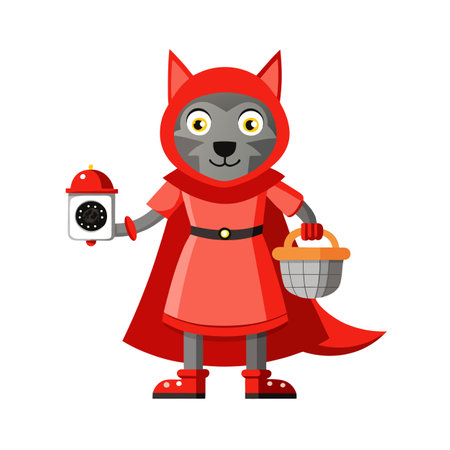 Stylized Wolf in Red Riding Hood Costume with Basket and Granddaughter Clockのイラスト素材