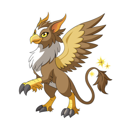 Cartoon Griffin Vector Illustration: Mythical Creature with Wings and Tail Sparklesのイラスト素材